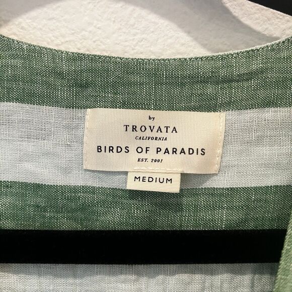 Birds Of Paradise By Trovata Neve Shirt Aloe Stripe Sz M Linen Camp Lagenlook - Picture 4 of 8